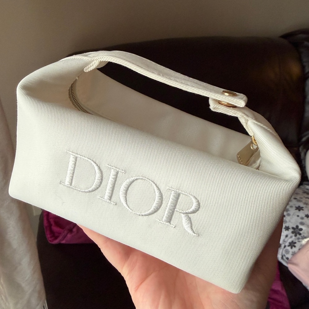 Dior white fabric make up bag